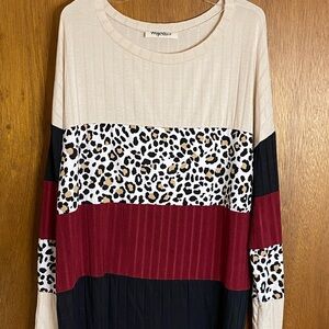 NWOT Haptics Leopard Print Color Block Long Sleeve Top